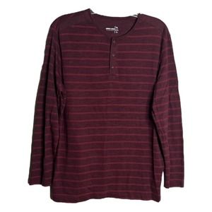 Jared‎ Lang Shirt Mens XL Henley Maroon Burgundy Striped Basic Travel Casual